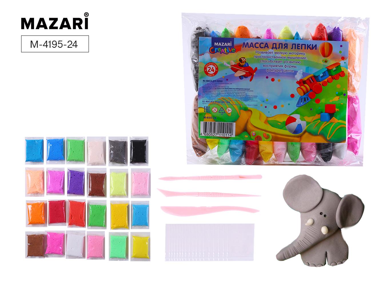 Mасса д/лепки "MAZARI" 24цв., стеки 3шт., M-4195-24/1/60