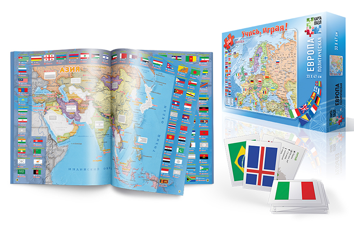Большой подарок №3. Страны и флаги. Пазл 260 дет.+Атлас с накл.+Игр. карточки 4607177453088/21