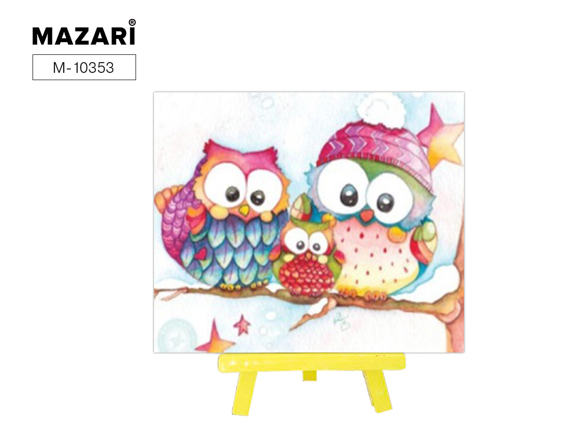 Алмазная вышивка холст с мольбертом 21х25см. MAZARI "Совы на ветке" M-10353/1/60