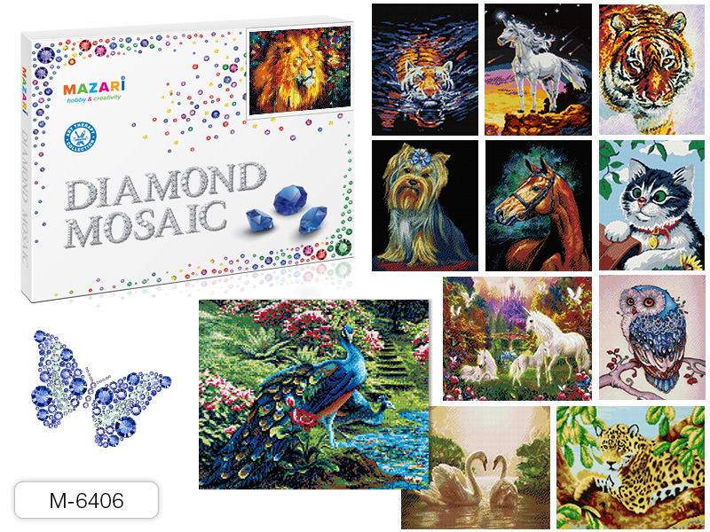 Алмазная вышивка холст на подрамнике 40х50см. MAZARI "В мире животных" ассорти, М-6406/1/12