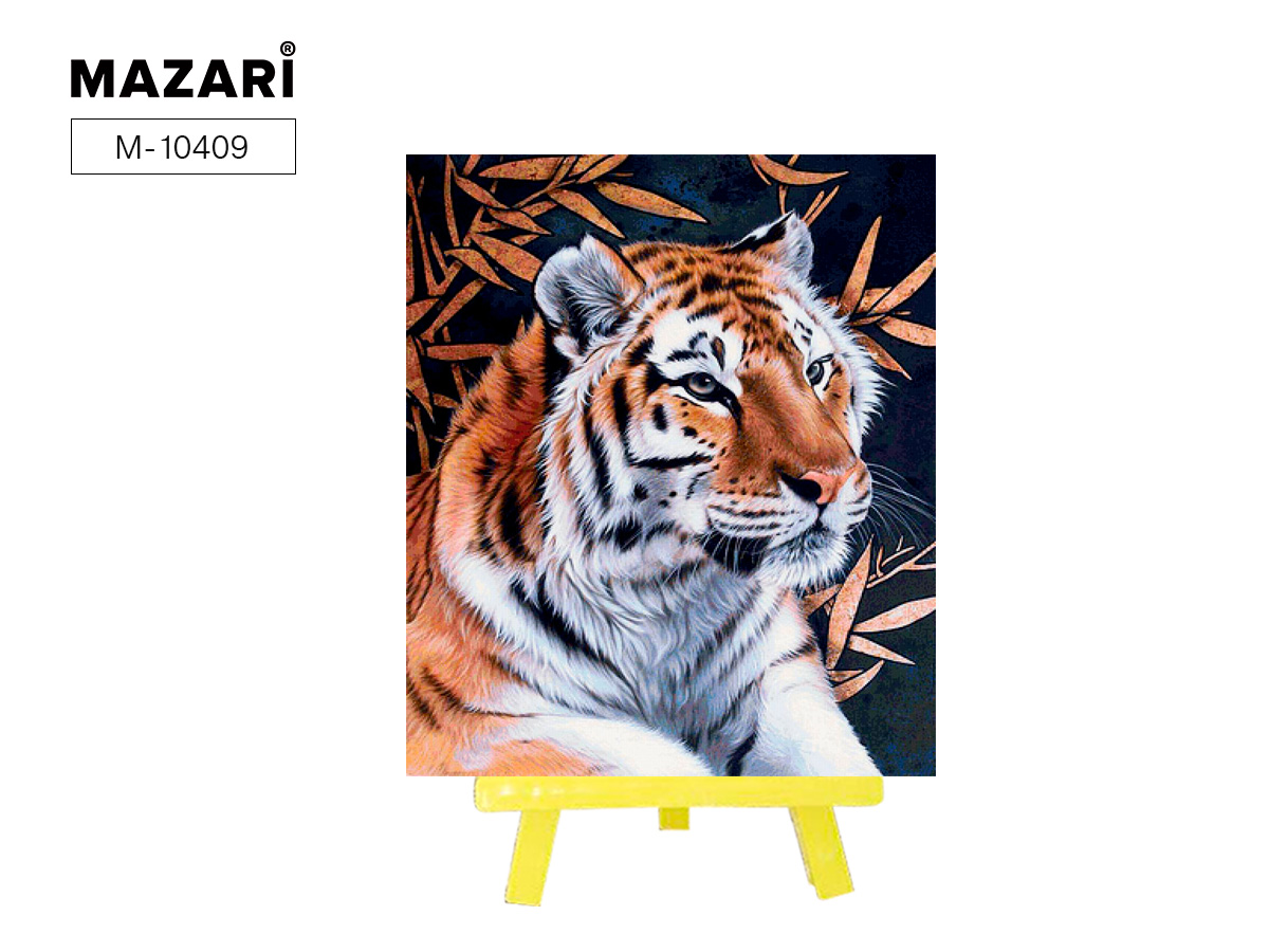 Алмазная вышивка холст с мольбертом 21х25см. MAZARI "Тигр" M-10409/1/60